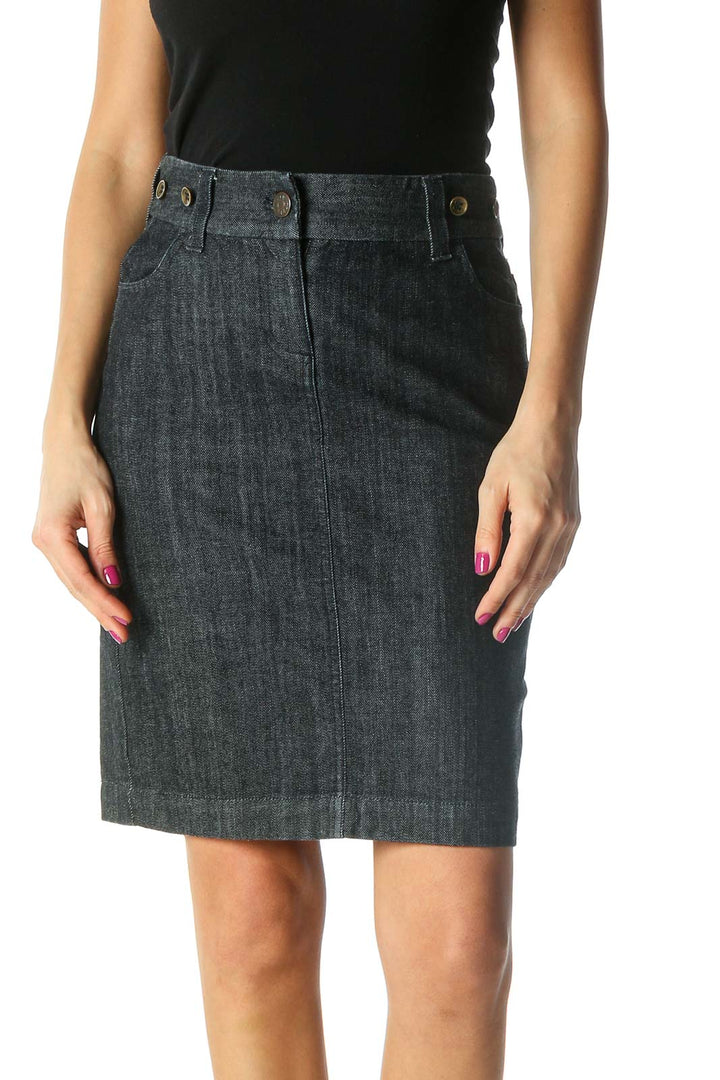 Navy Denim Skirt w/ Buttons