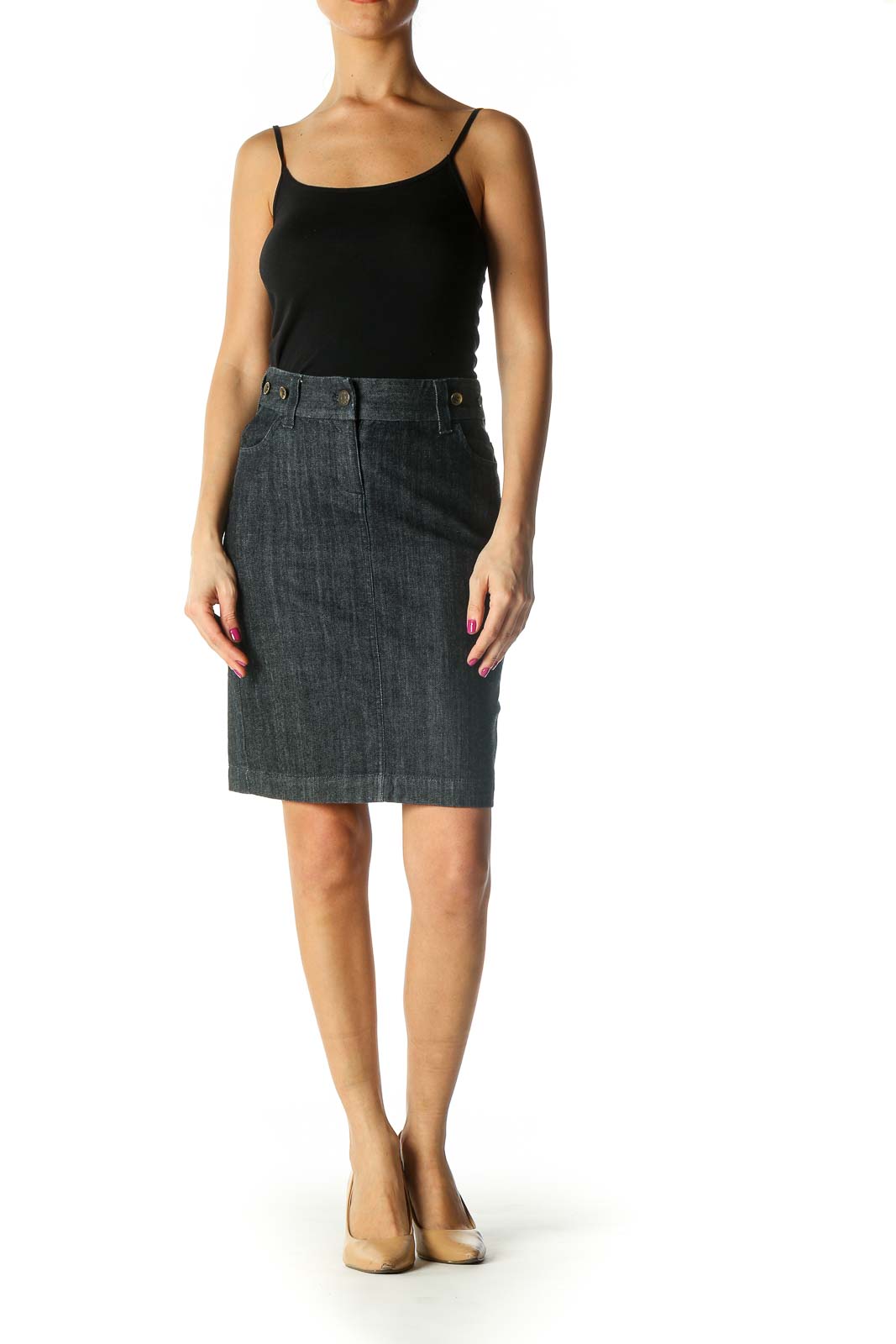 Navy Denim Skirt w/ Buttons