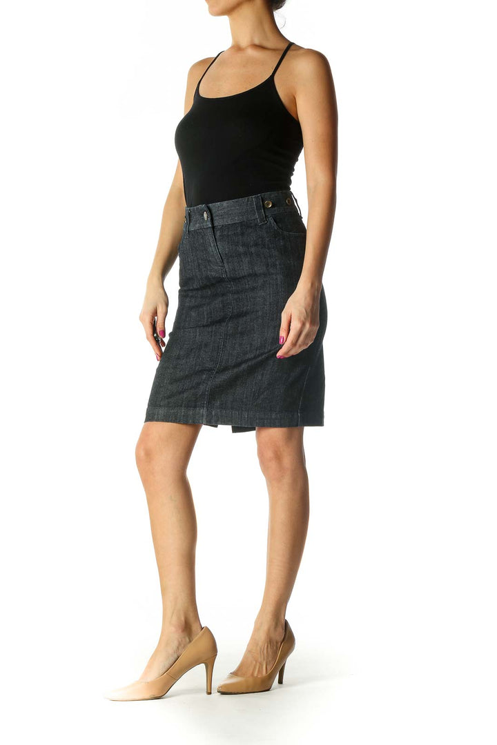 Navy Denim Skirt w/ Buttons