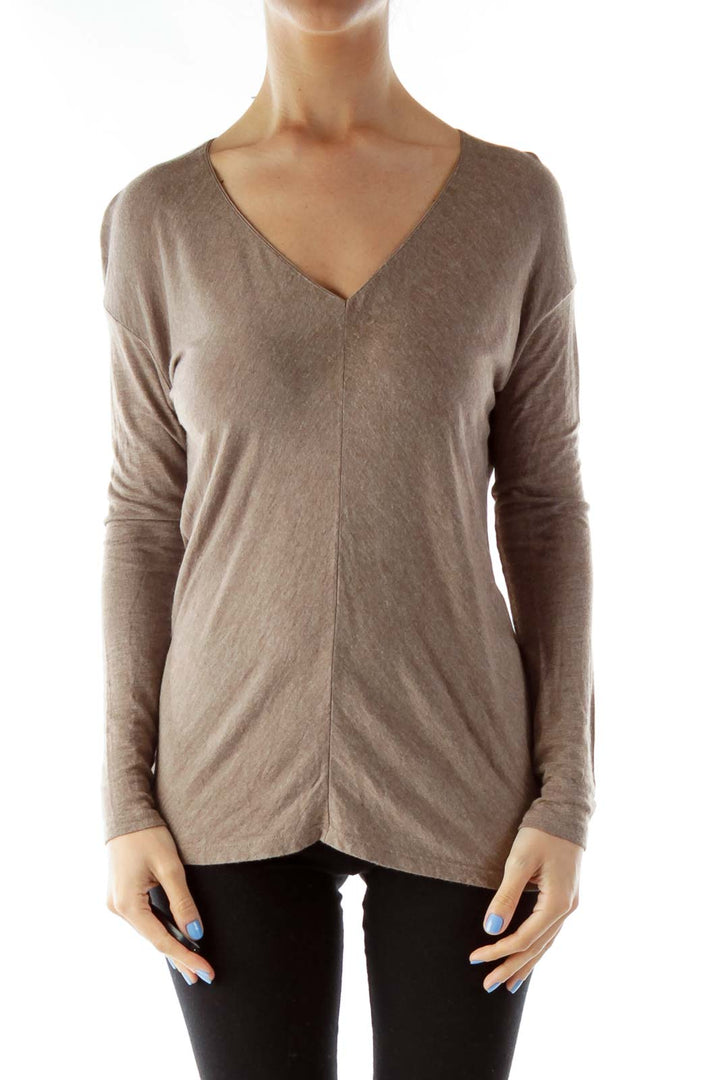 Brown Long Sleeve V-Neck Tunic