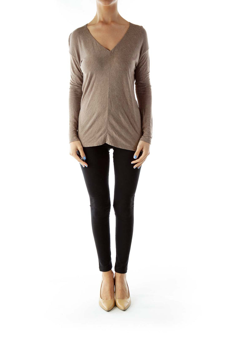 Brown Long Sleeve V-Neck Tunic