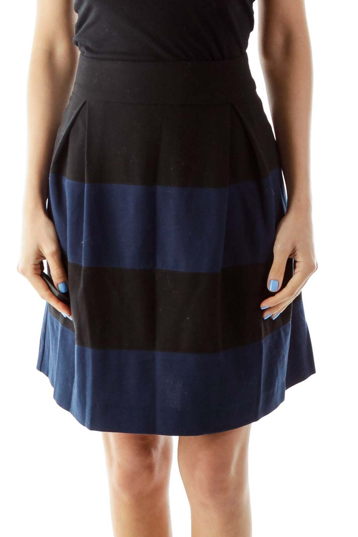 Black Blue Flared Striped Skirt