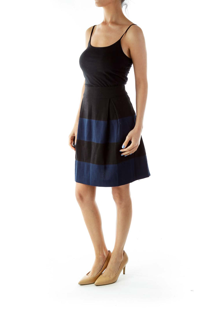 Black Blue Flared Striped Skirt