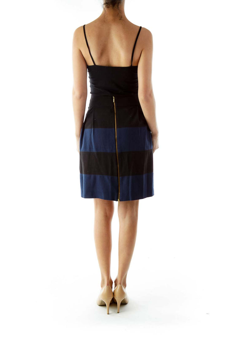 Black Blue Flared Striped Skirt