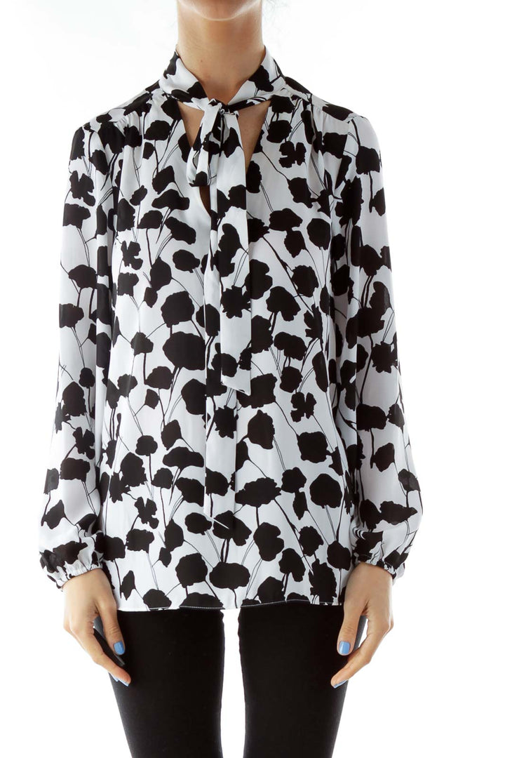 Black White Floral Print Blouse