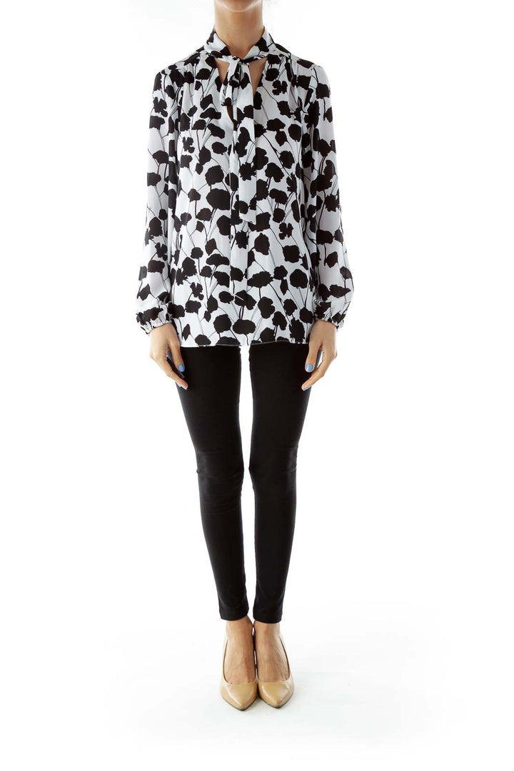 Black White Floral Print Blouse