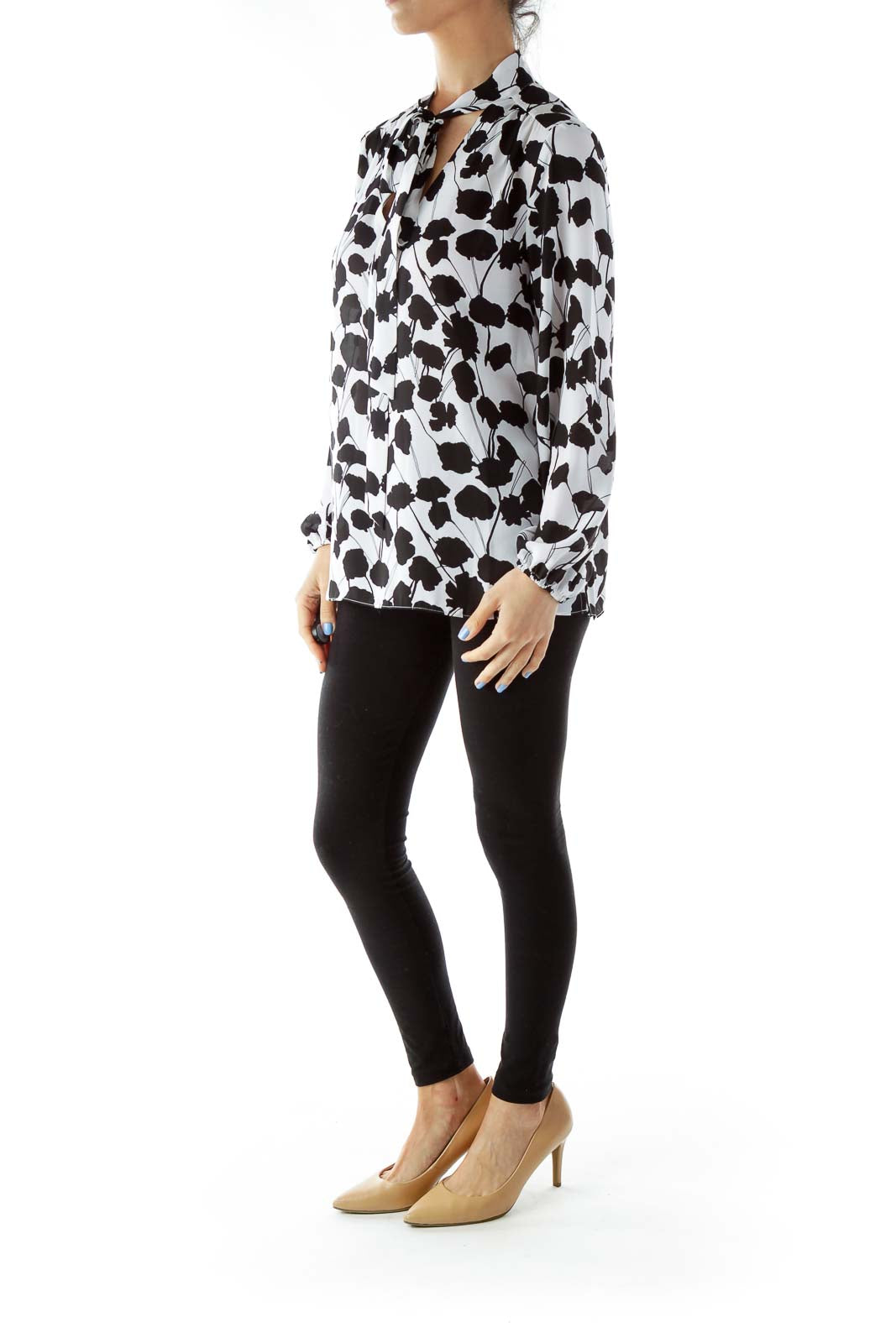 Black White Floral Print Blouse