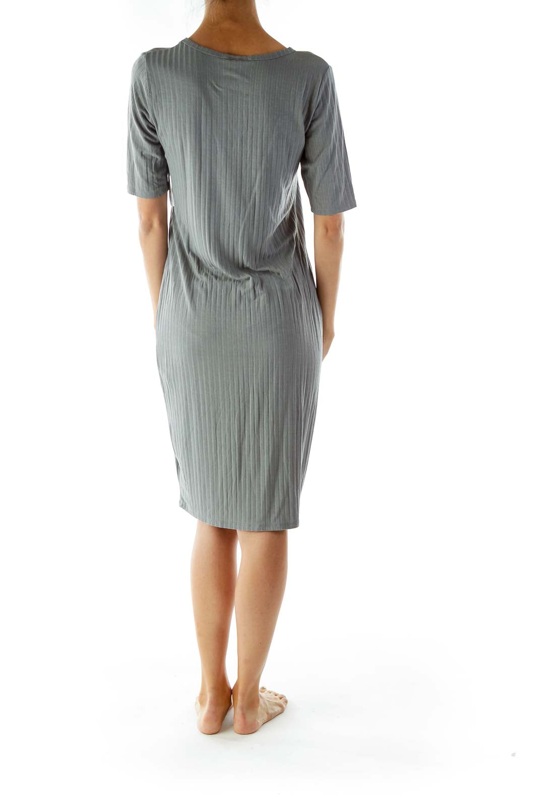 Gray Embossed Striped T-Shirt Dress