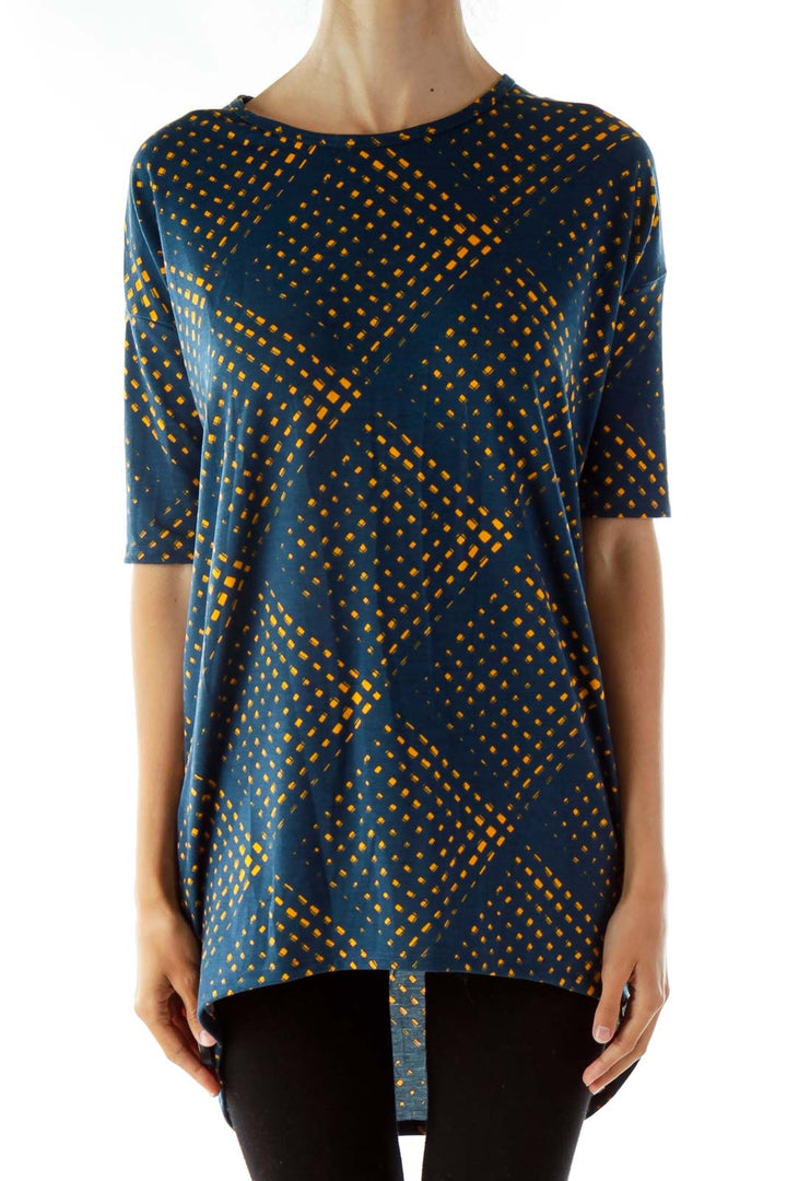 Navy and Yellow Print T-Shirt Dress