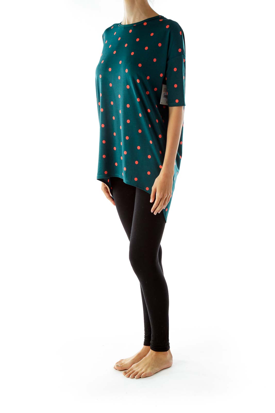 Green Blue Polka Dot T-Shirt Dress