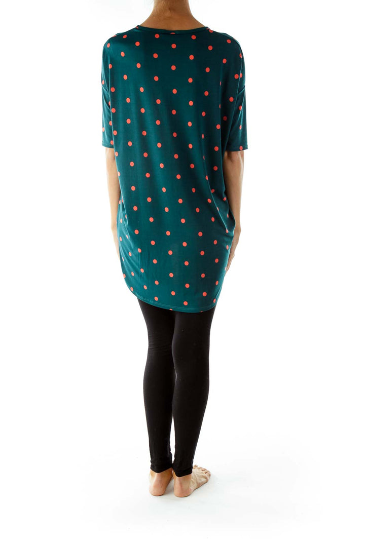 Green Blue Polka Dot T-Shirt Dress