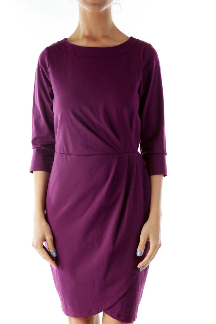 Purple Round Neck Work Dress