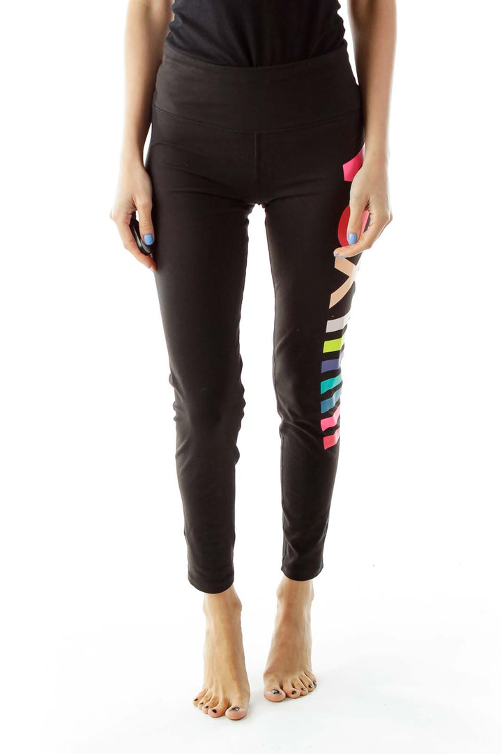 Black Block Letter Printed Sports Pants