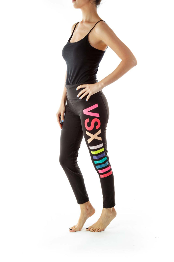 Black Block Letter Printed Sports Pants