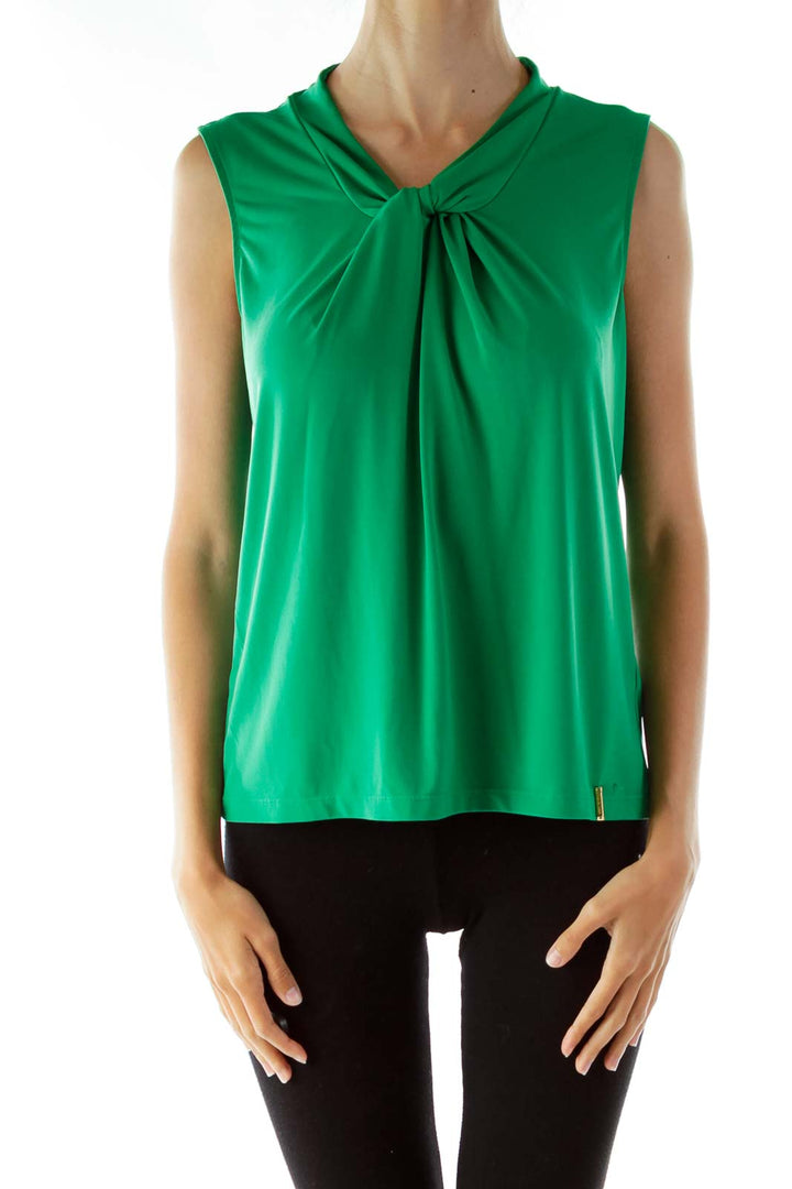 Green Sleeveless V-neck Blouse