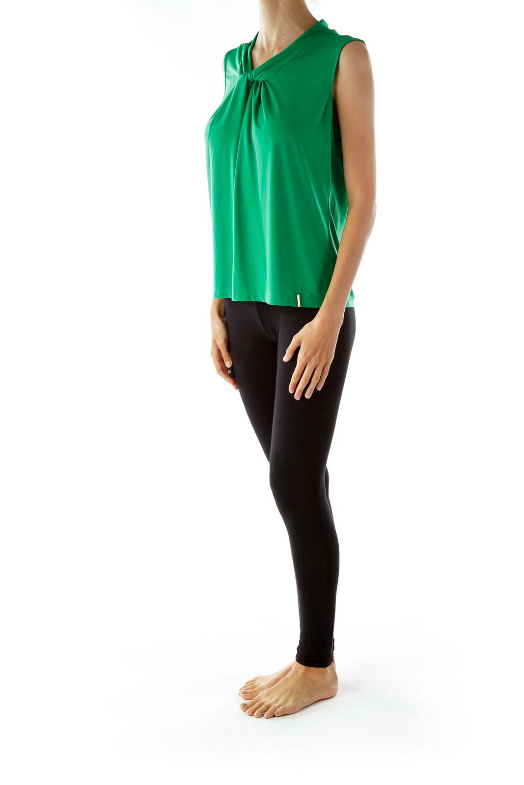 Green Sleeveless V-neck Blouse