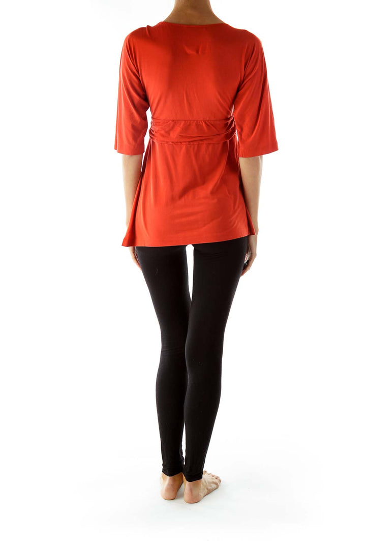 Orange V-neck Blouse