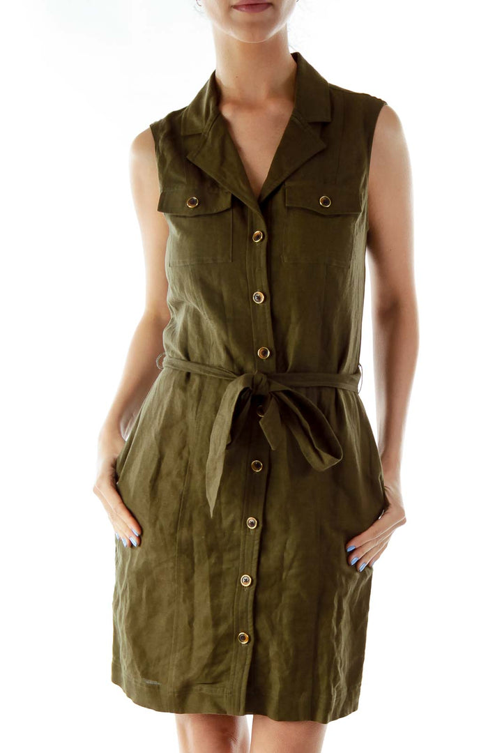 Green Buttoned Collared Shirt Dress