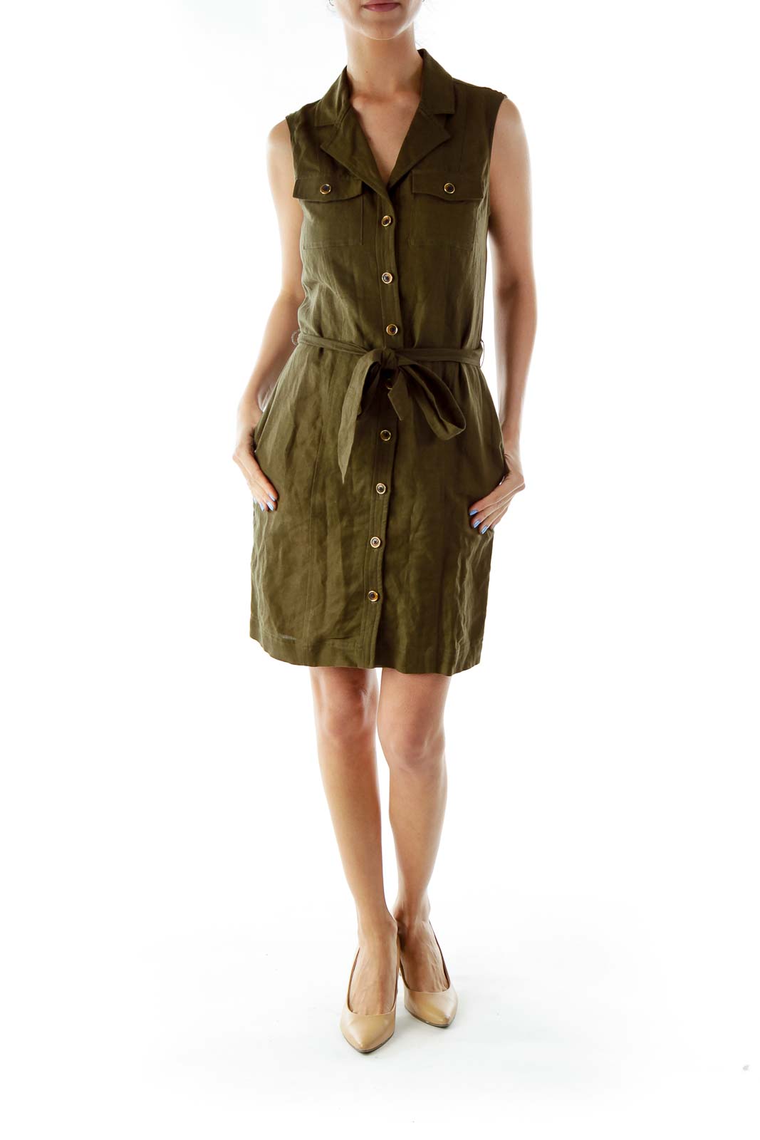 Green Buttoned Collared Shirt Dress