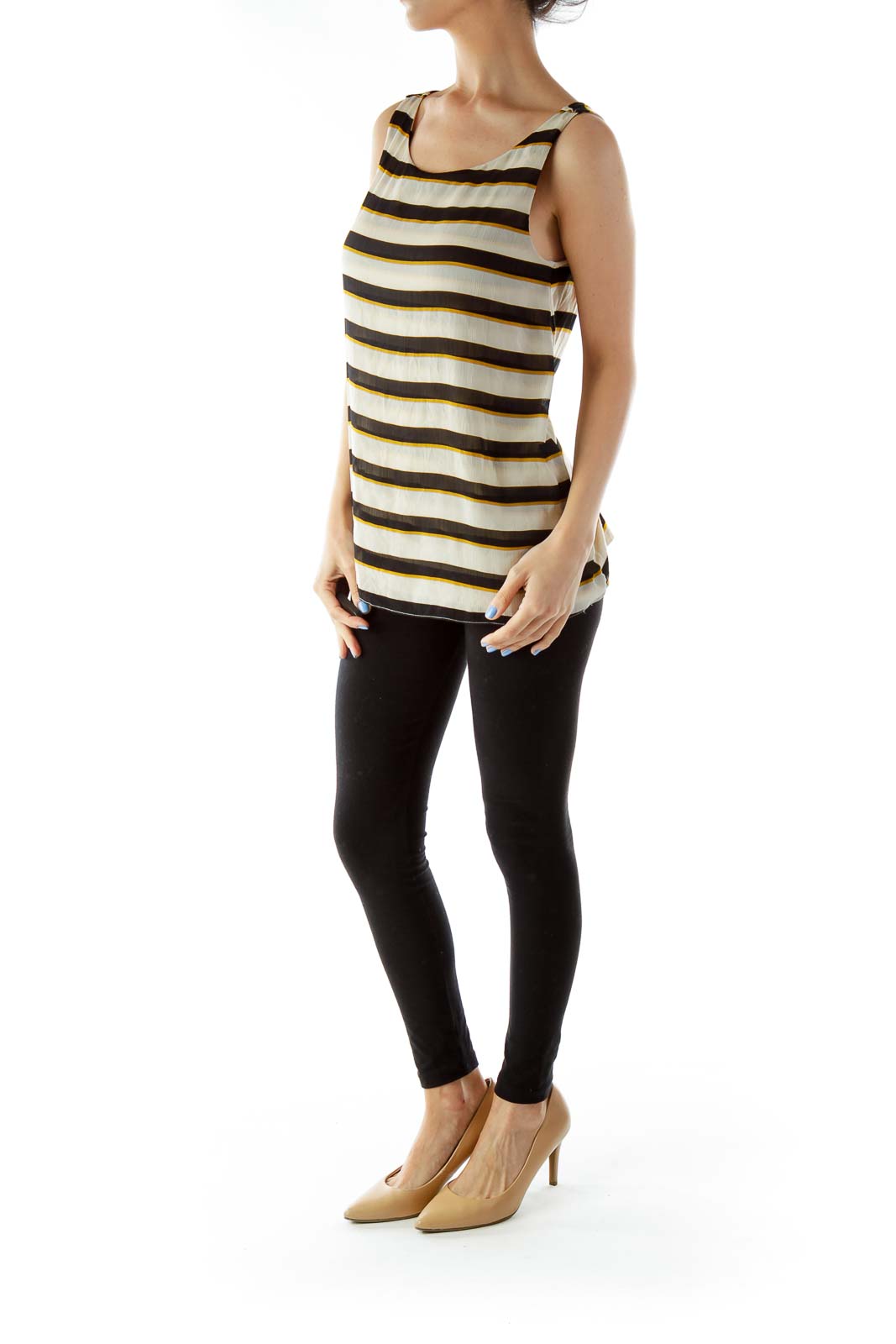 Brown Black Striped Sleeveless Blouse