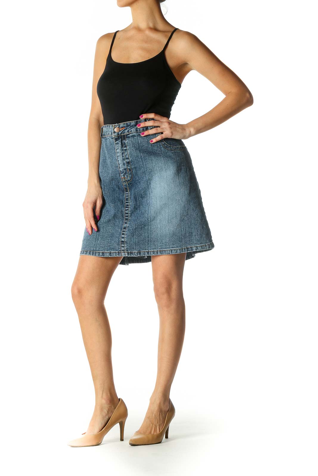 Blue Denim Mini A-Line Skirt