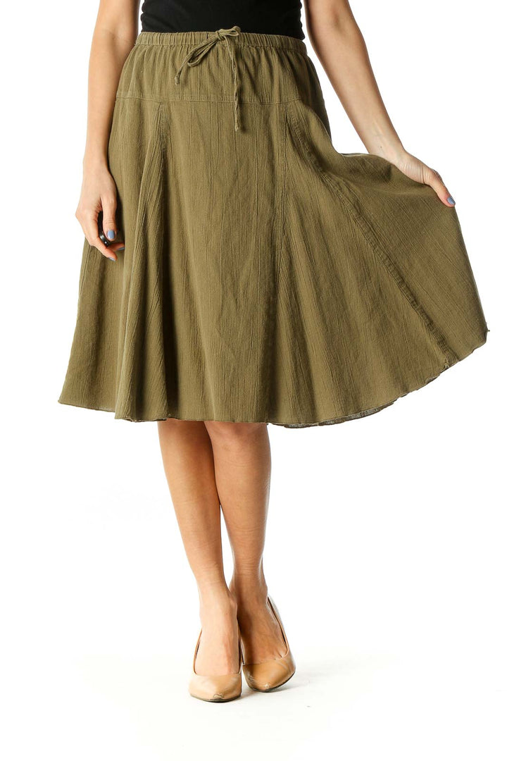 Green Flared Knee-Length Skirt