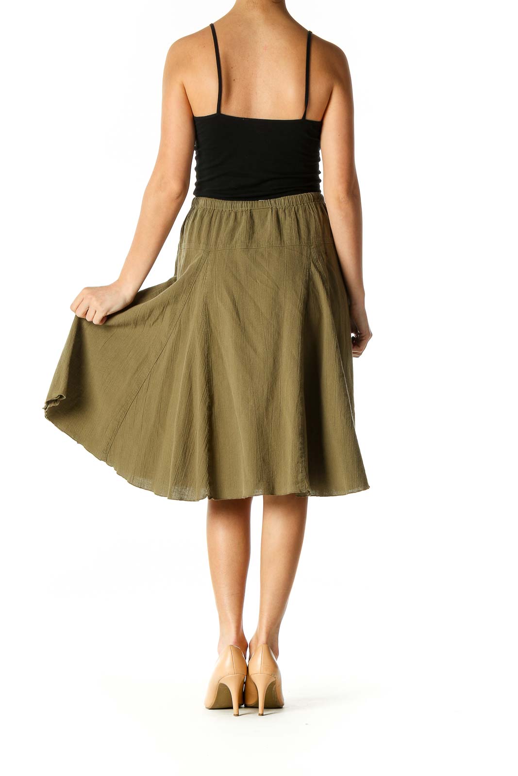 Green Flared Knee-Length Skirt