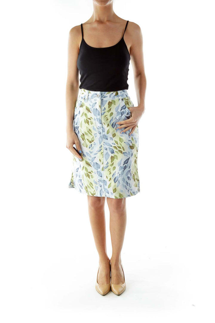 Blue Green Print Pencil Skirt