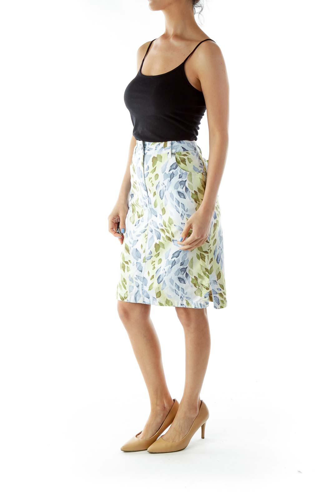 Blue Green Print Pencil Skirt