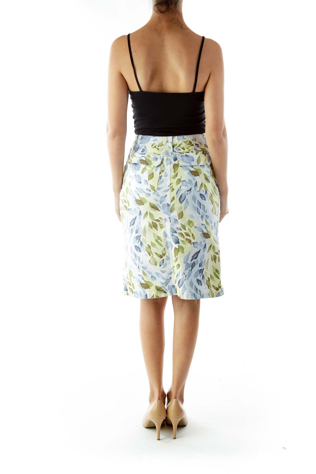 Blue Green Print Pencil Skirt