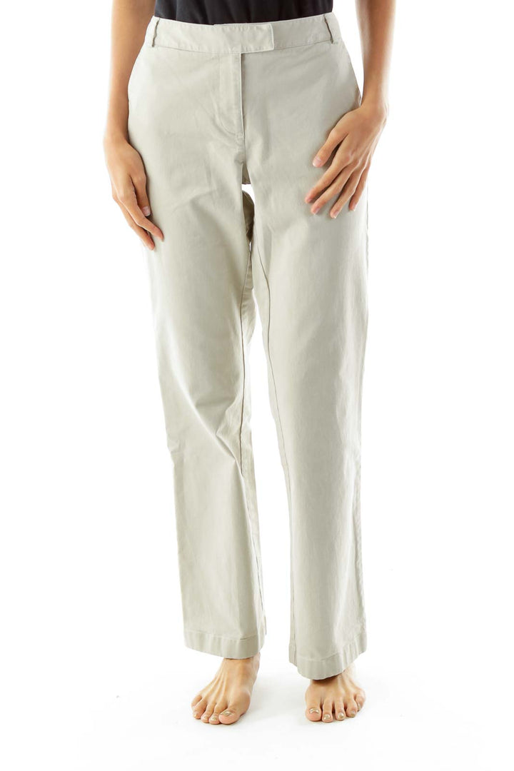 Beige Straight-Leg Pants