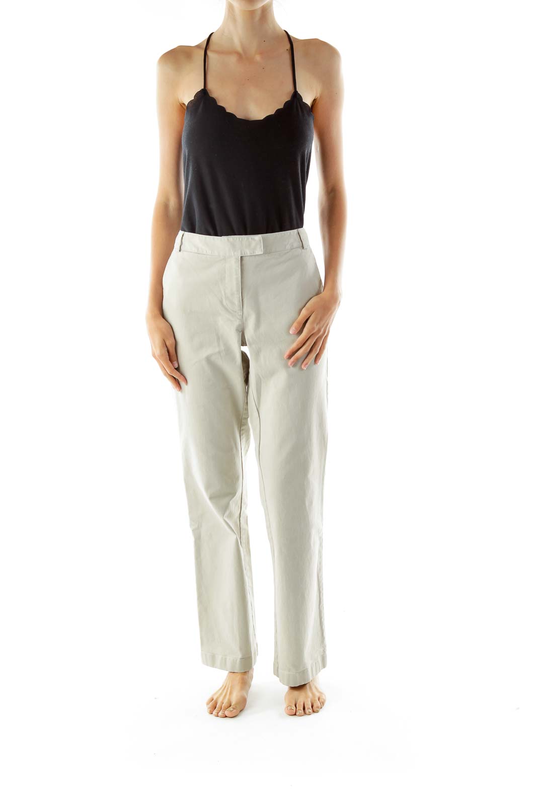 Beige Straight-Leg Pants