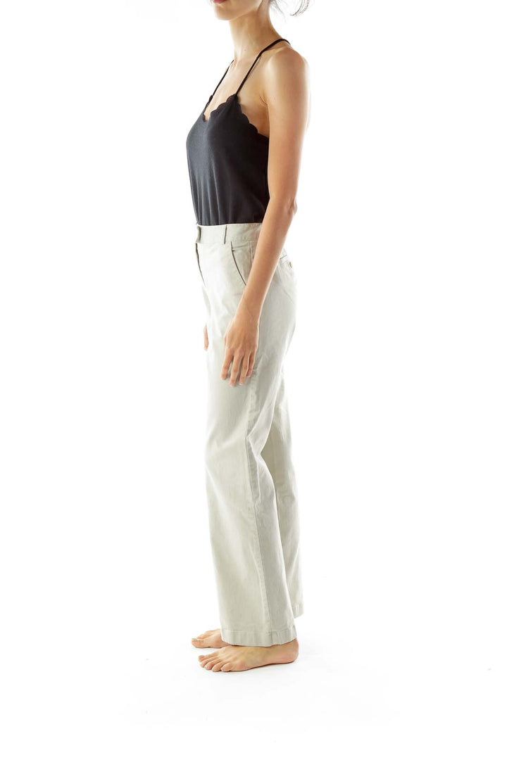 Beige Straight-Leg Pants