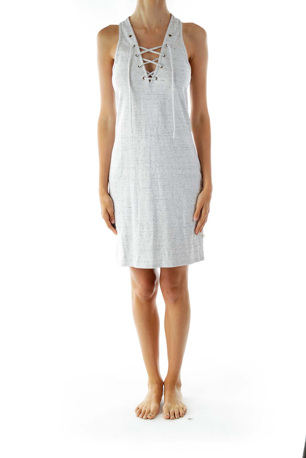 Gray White Mottled Lace-Up Sleeveless Day Dress