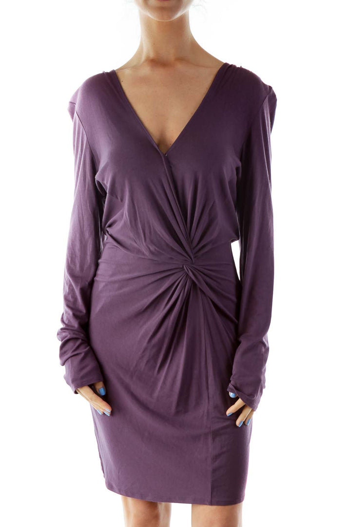 Purple Wrap Long Sleeve Day Dress