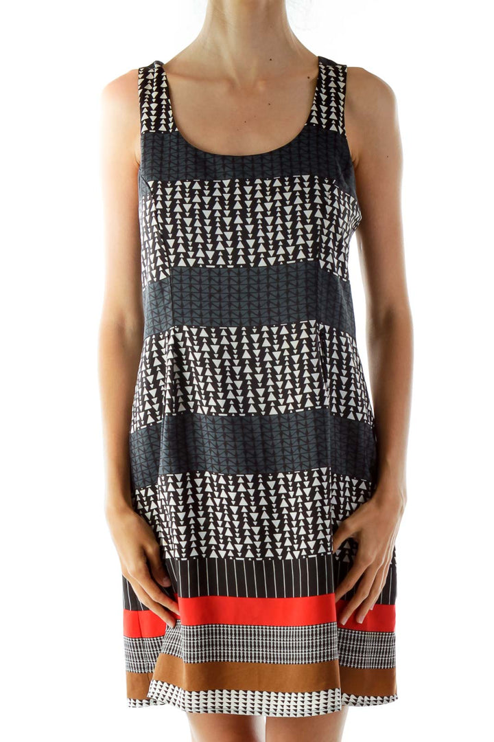 Black Geometric Printed Shift Day Dress