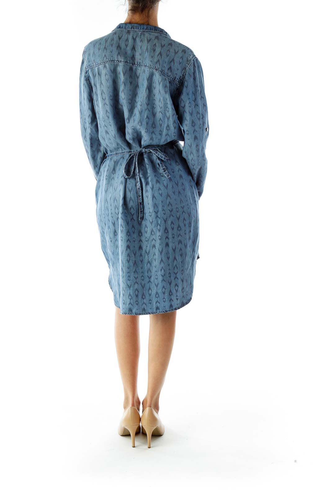 Blue Leopard Print Collared Shirt Dress