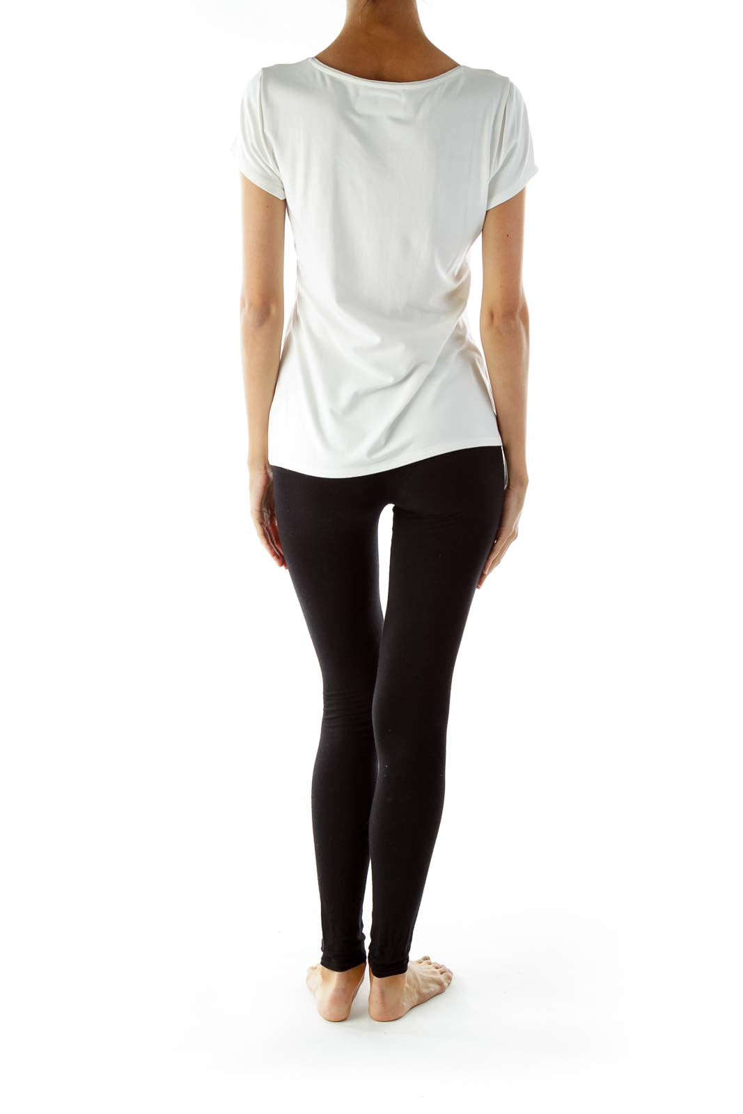 White Round Neck Studded T-Shirt