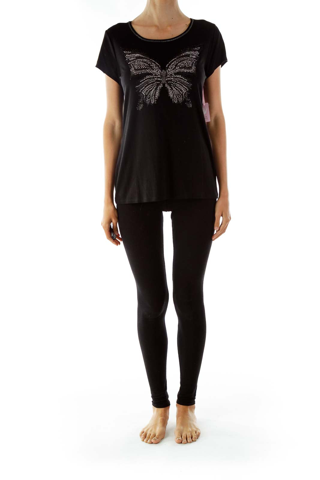 Black Studded Round Neck T-shirt