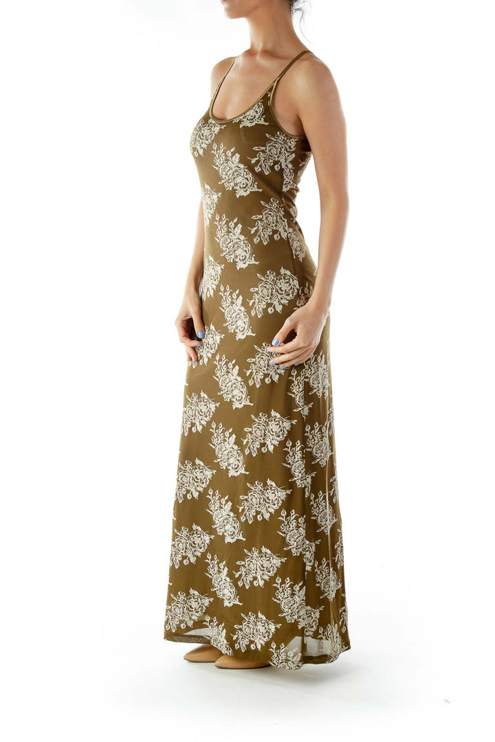 Green Sleeveless Print Day Dress