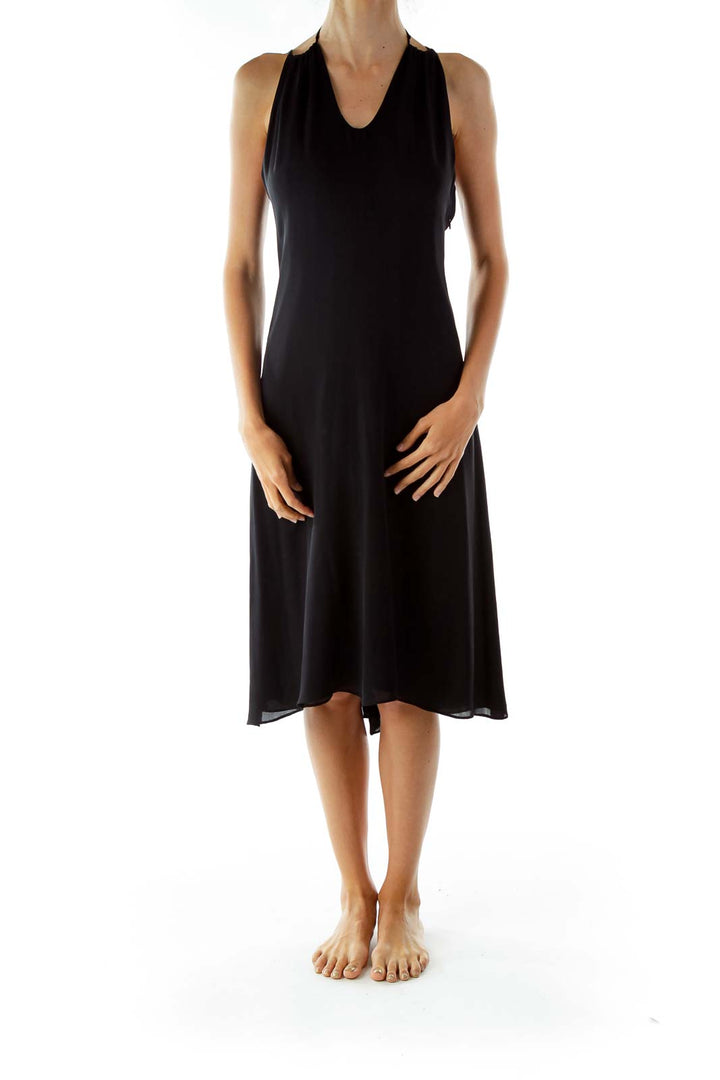 Black Sleeveless Flared Cocktail Dress