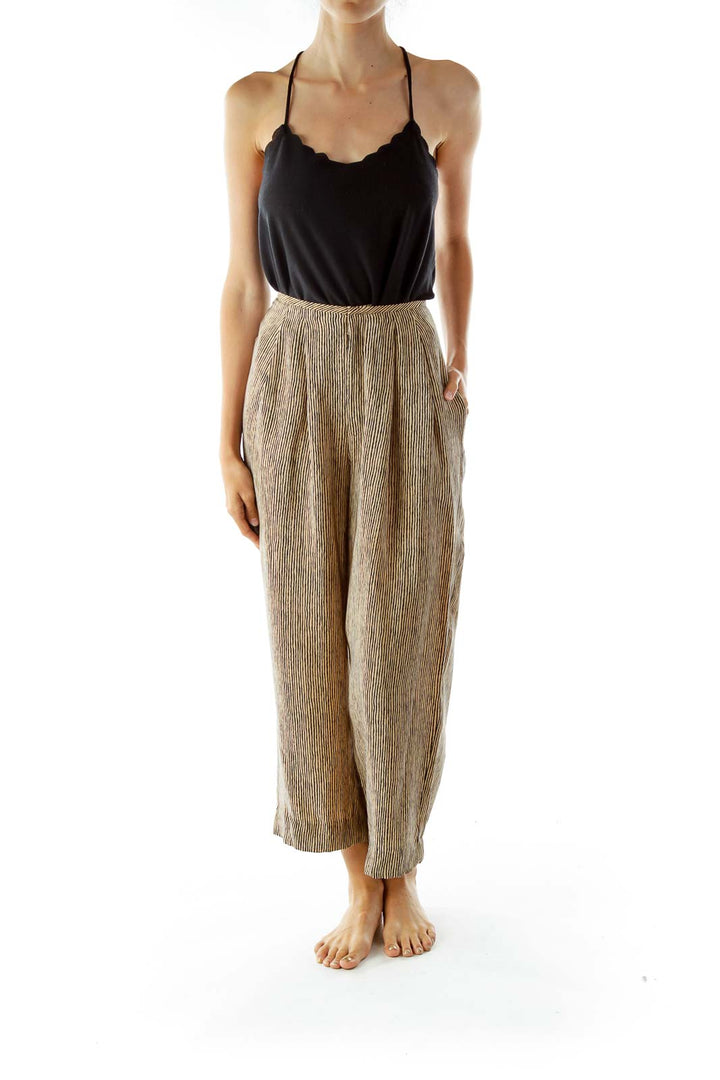 Black Beige Animal Print Wide-Leg Pants