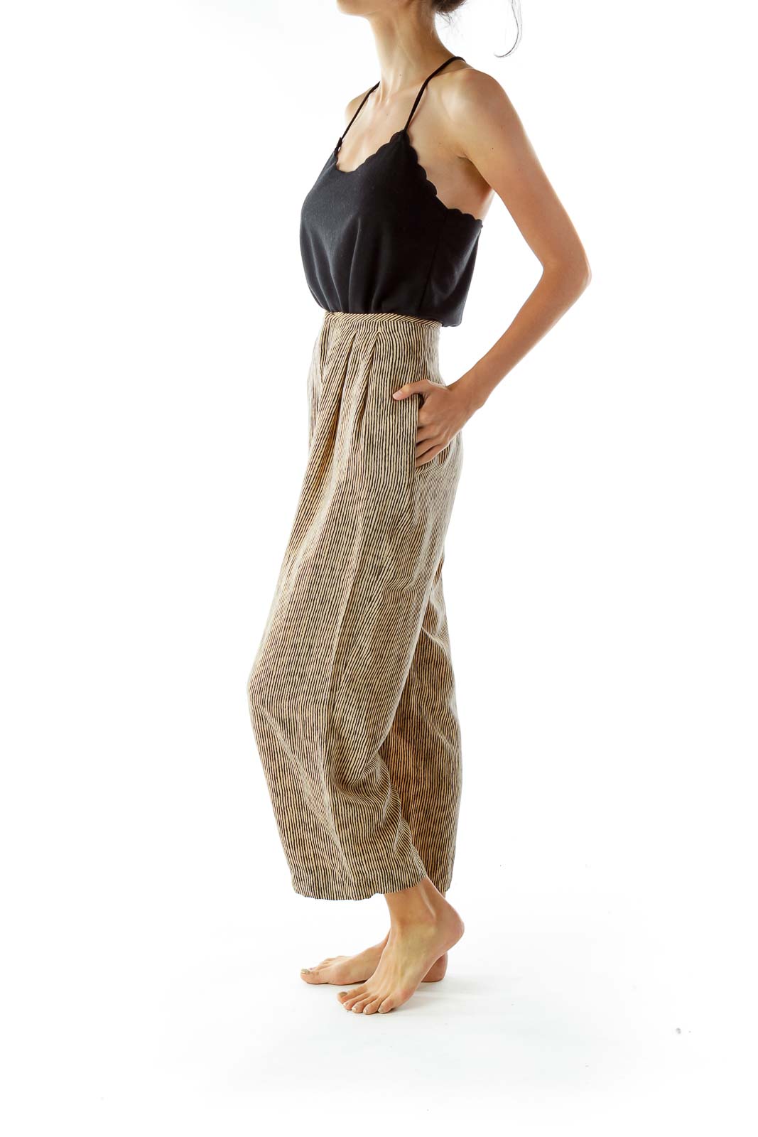 Black Beige Animal Print Wide-Leg Pants