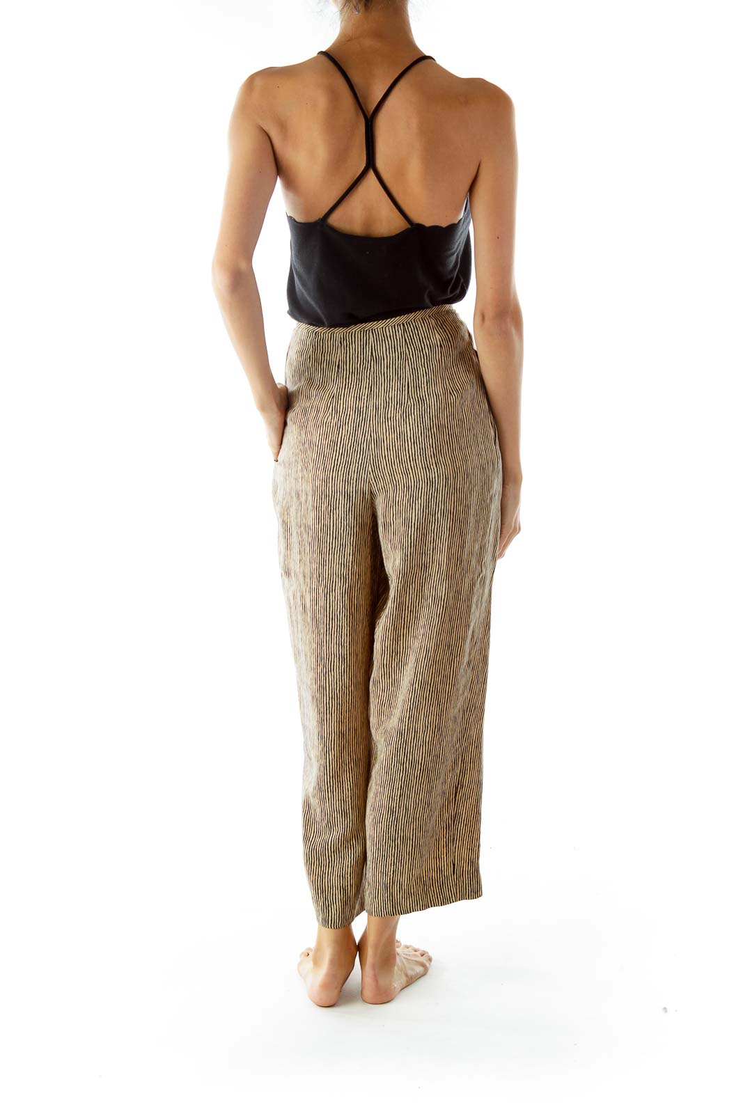 Black Beige Animal Print Wide-Leg Pants