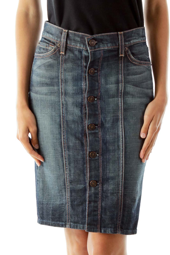 Blue Buttoned Denim Skirt