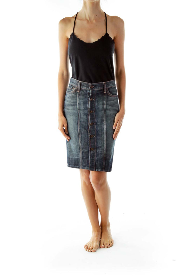 Blue Buttoned Denim Skirt