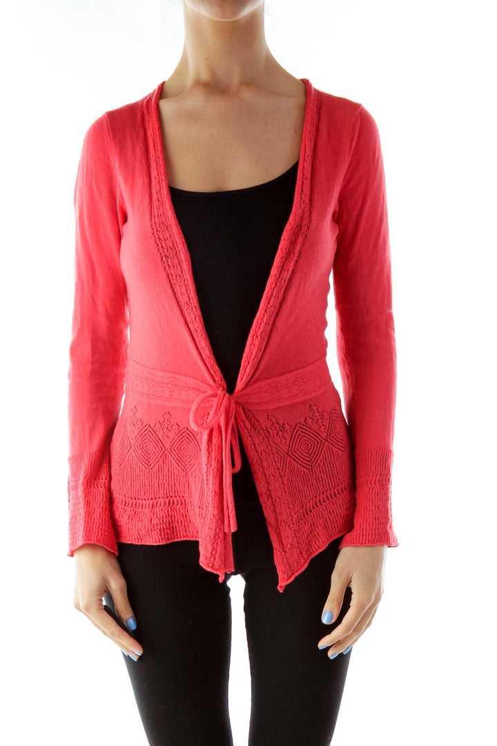 Red Crocheted Wrap Cardigan