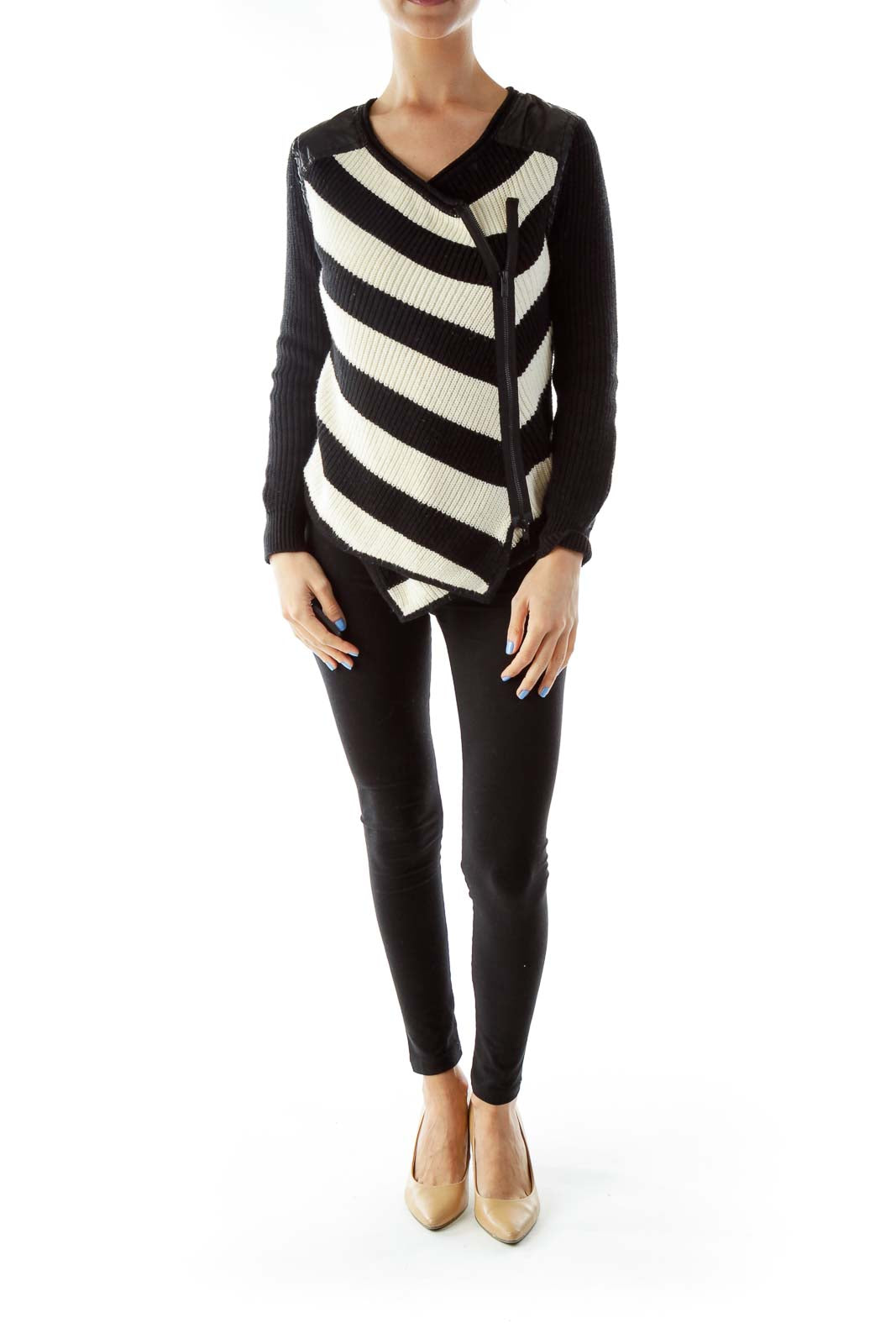 Black Cream Asymmetric Knit Sweater