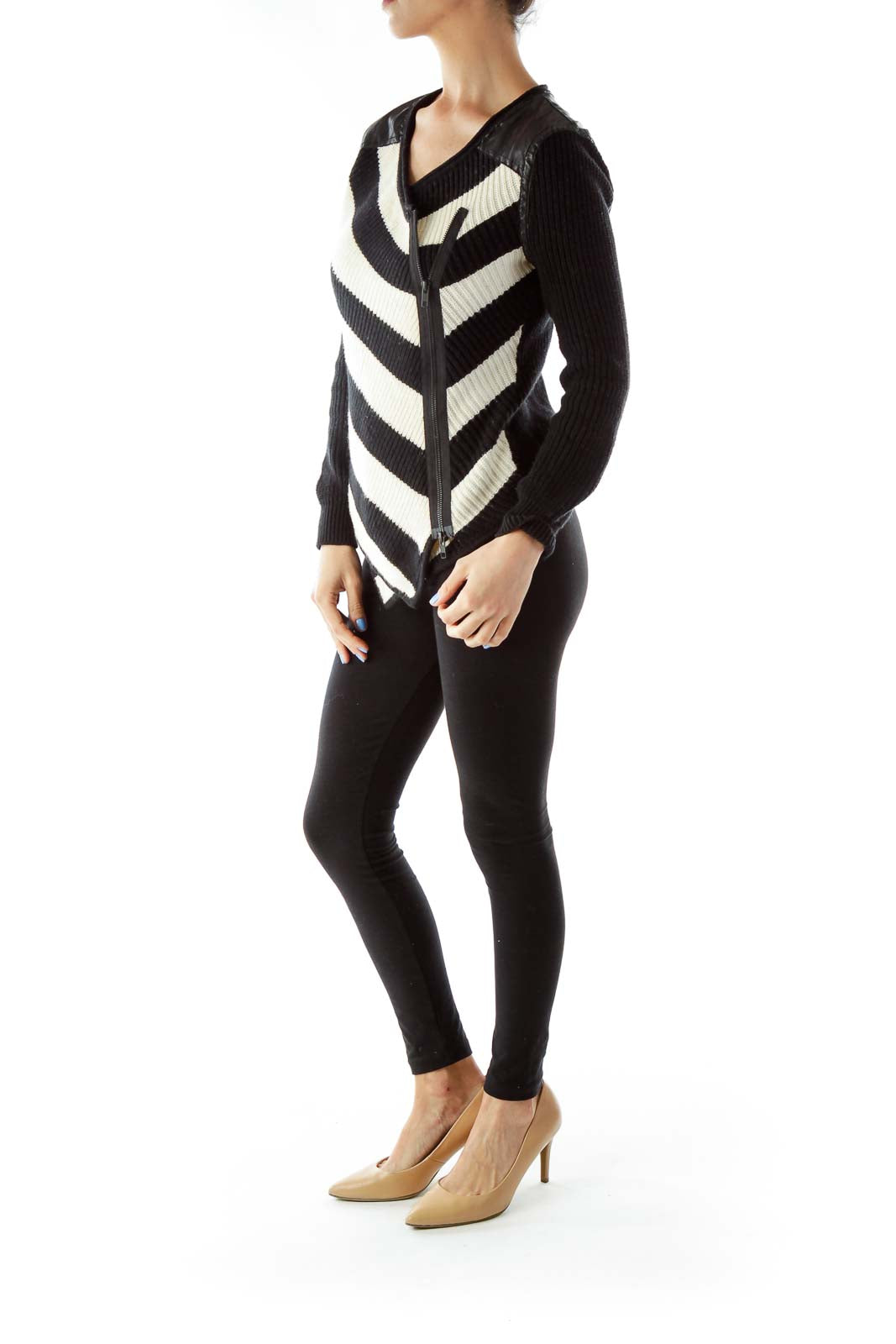 Black Cream Asymmetric Knit Sweater