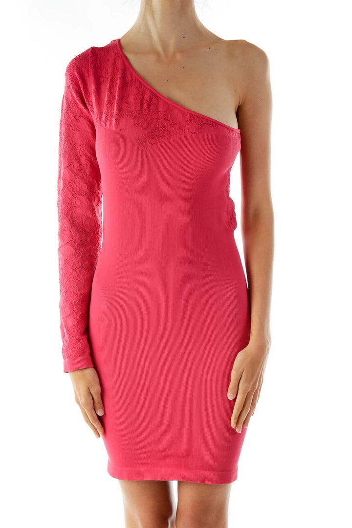 Pink One-Shoulder Bodycon Cocktail Dress